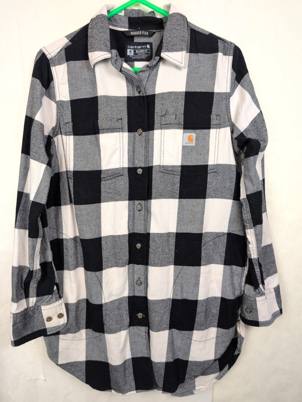 Carhartt buffalo plaid flannel button up tunic shirt Sz M Black Gorpcore Utility